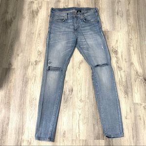 H&M Mens Light Wash Super Skinny Low Waist Jeans 34x32